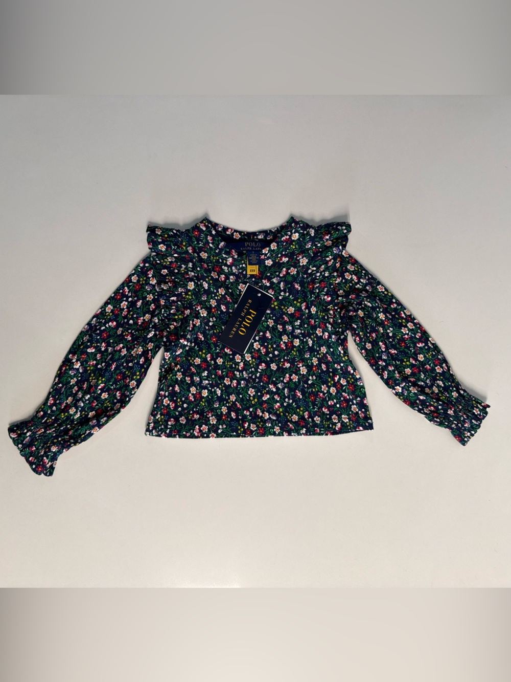 New Ralph Lauren Childrenswear Girls Floral Ruffled Cotton-Modal Top Size 2